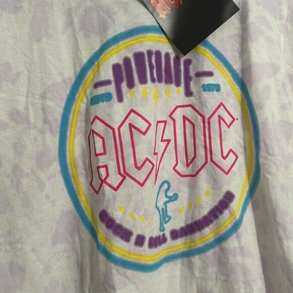 AC/DC Tie-Dye Graphic T-Shirt Small Purple Rock & Roll Band Tee 100% Cotton - Picture 4 of 6